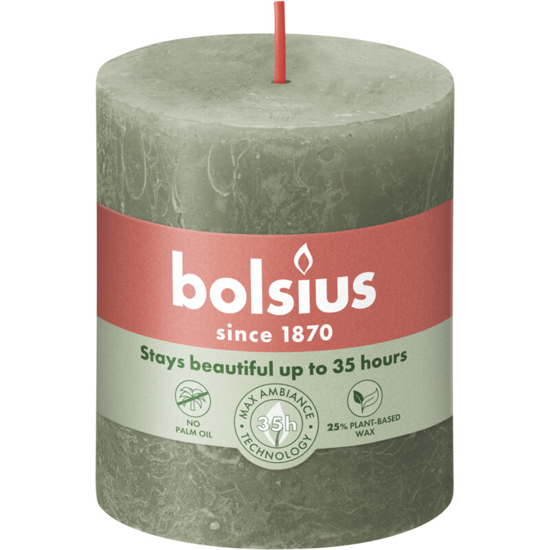 Een afbeelding van Bolsius Rustieke kaars olijfgroen 8cm