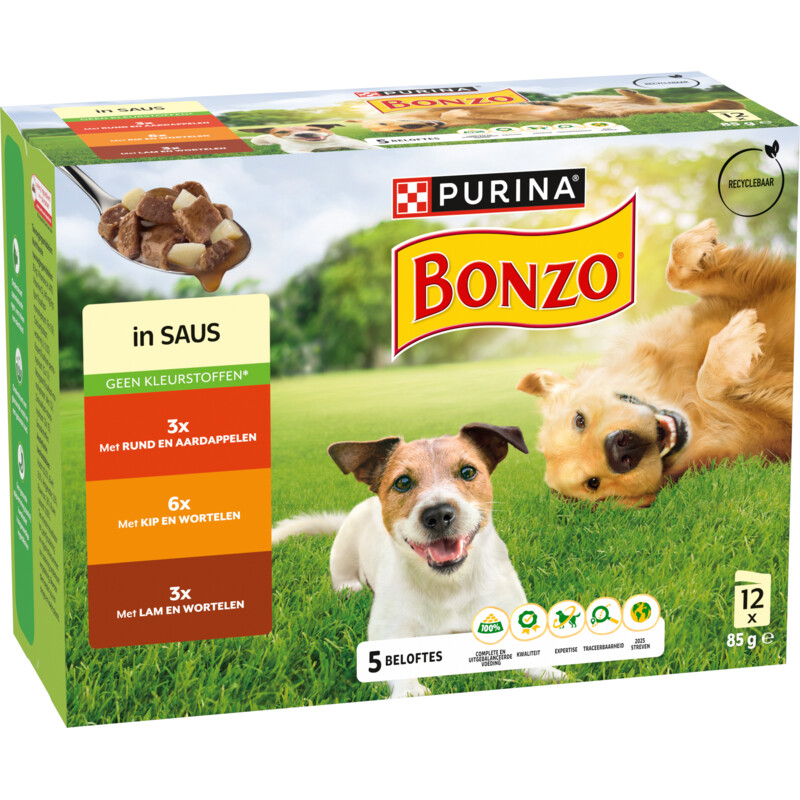 Een afbeelding van Bonzo Maaltijdzakjes in saus rund, kip, lam