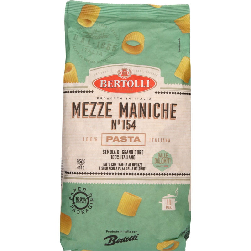 Een afbeelding van Bertolli Pasta mezze maniche no 154