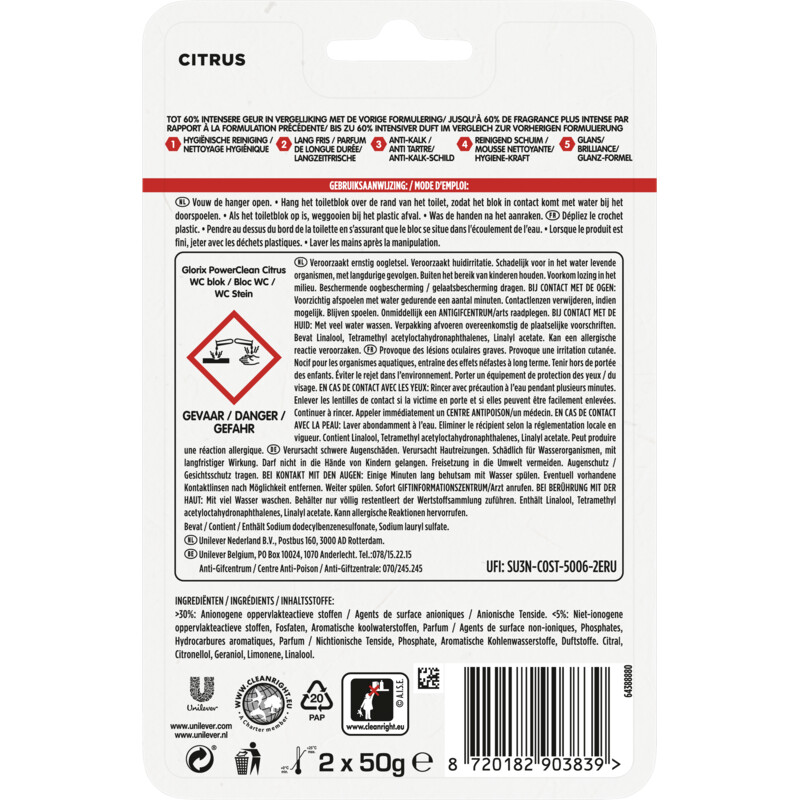 Een afbeelding van Glorix Power5 citrus duo pack wc-blok 2-pack