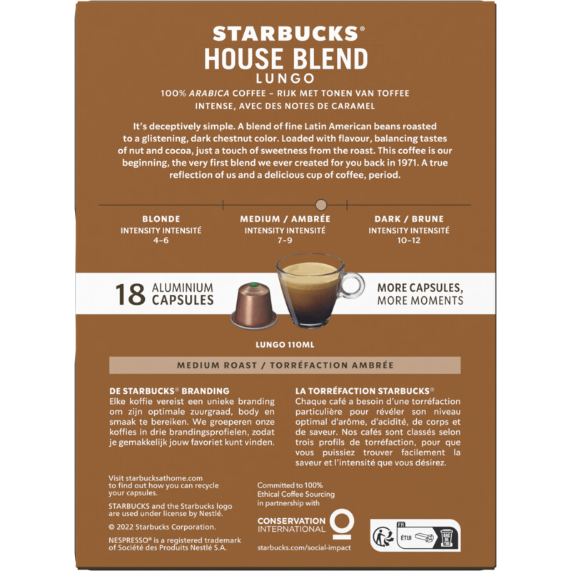 Een afbeelding van Starbucks Nespresso house blend lungo capsules