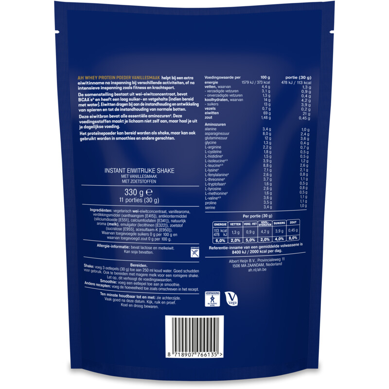 Een afbeelding van AH Whey protein shake vanillesmaak