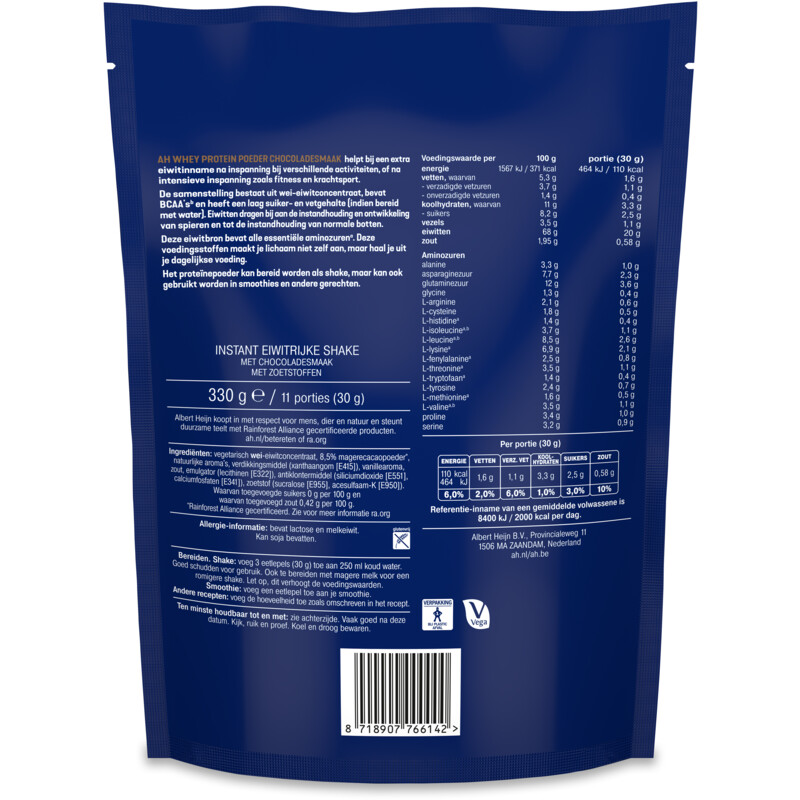 Een afbeelding van AH Whey protein shake chocolade
