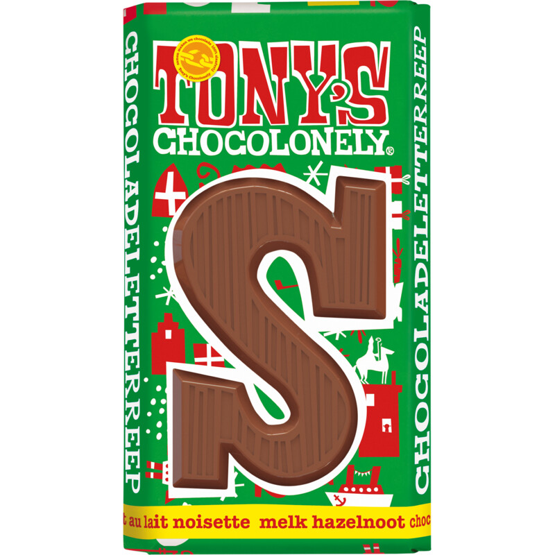 Een afbeelding van Tony's Chocolonely Melk hazelnoot letterreep S