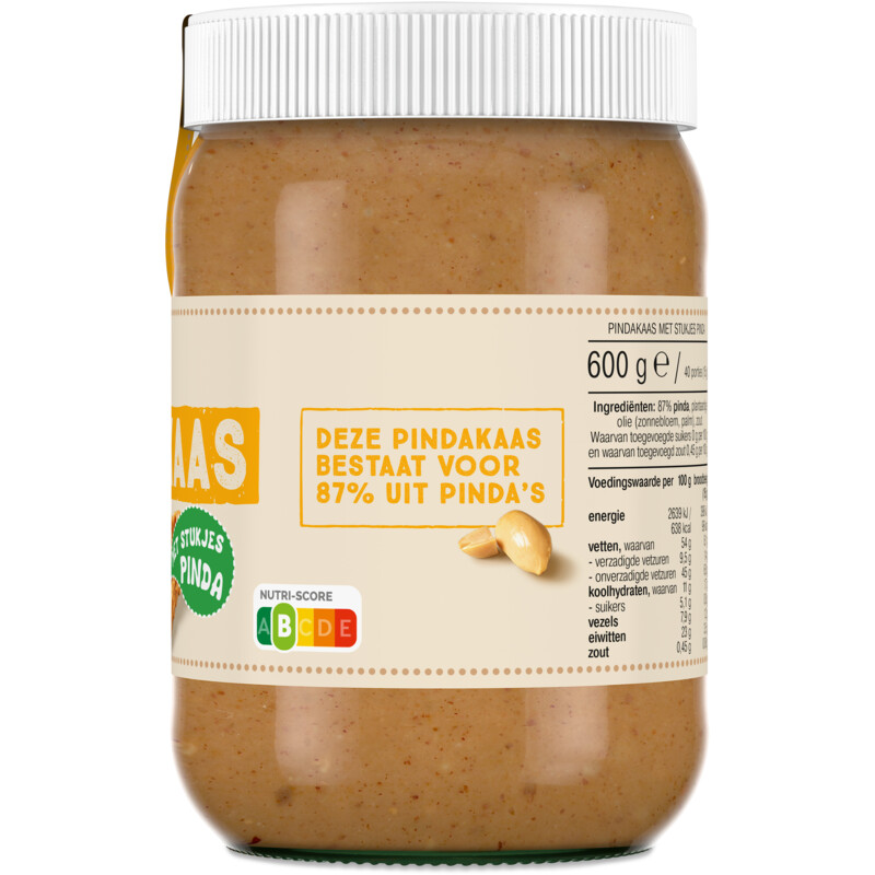 Een afbeelding van AH Pindakaas met stukjes pinda