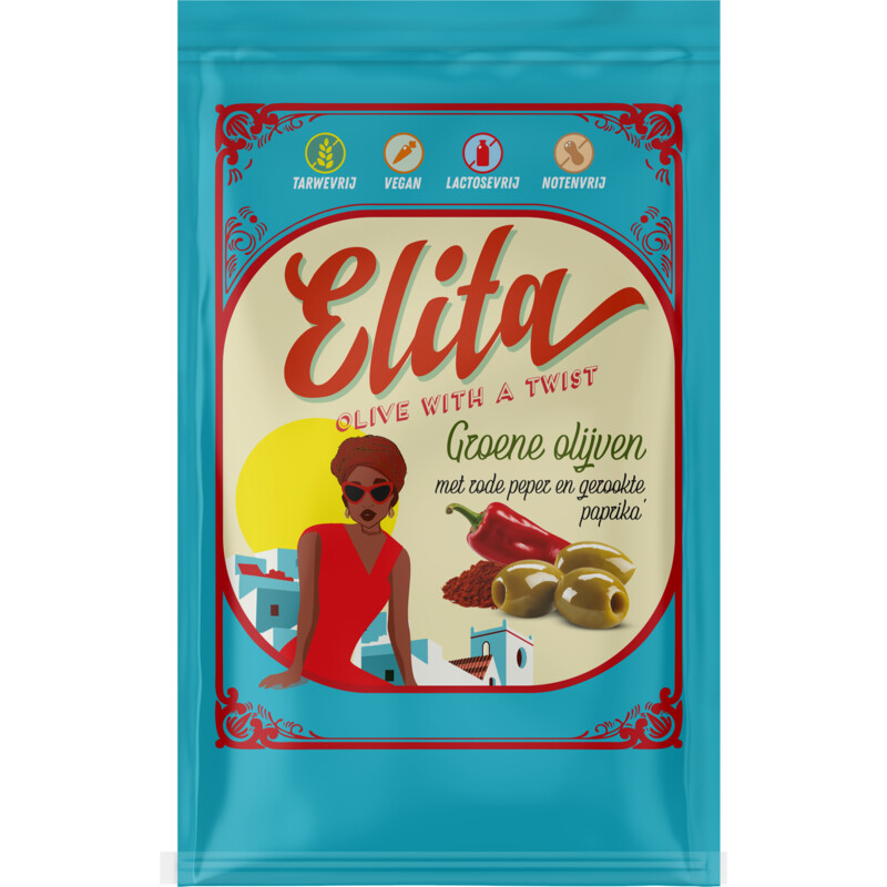 Een afbeelding van Elita Groene olijven rode peper en paprika