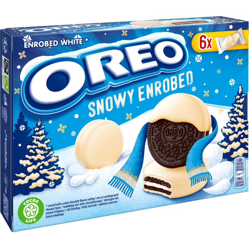 Een afbeelding van Oreo Koekjes omhuld met witte chocoladesmaak