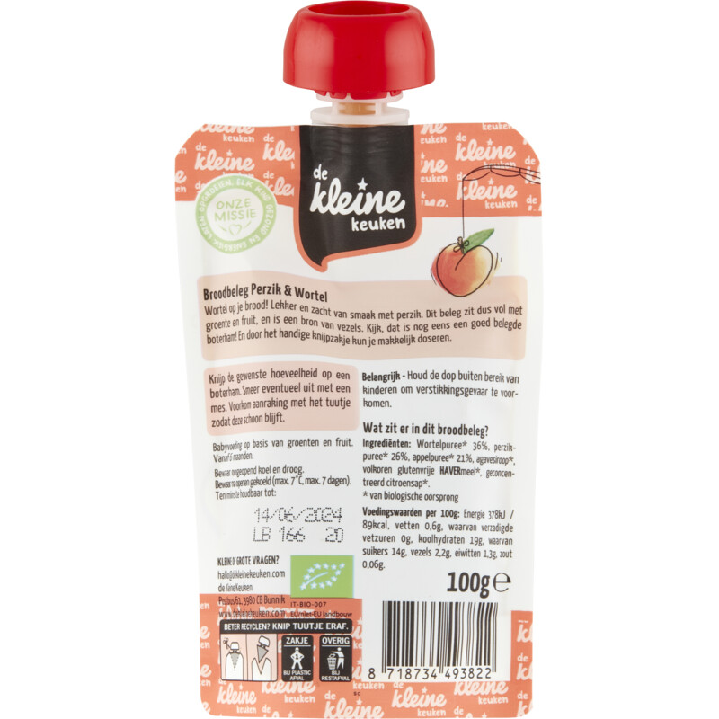 Een afbeelding van De Kleine Keuken Biologisch broodbeleg perzik&wortel 6m+