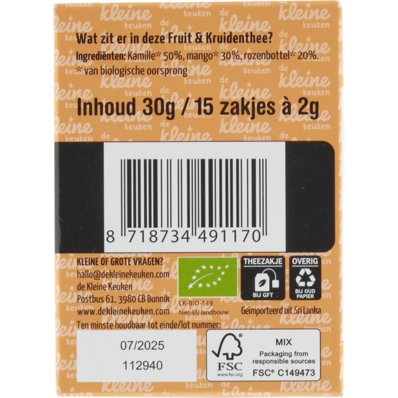 Een afbeelding van De Kleine Keuken Biologische fruit & kruidenthee 6m+