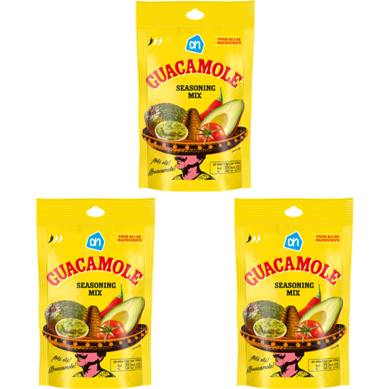 Een afbeelding van AH Guacamole seasoning mix 3-pack
