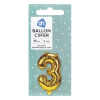 AH Folieballon nummer 3 goud 36cm