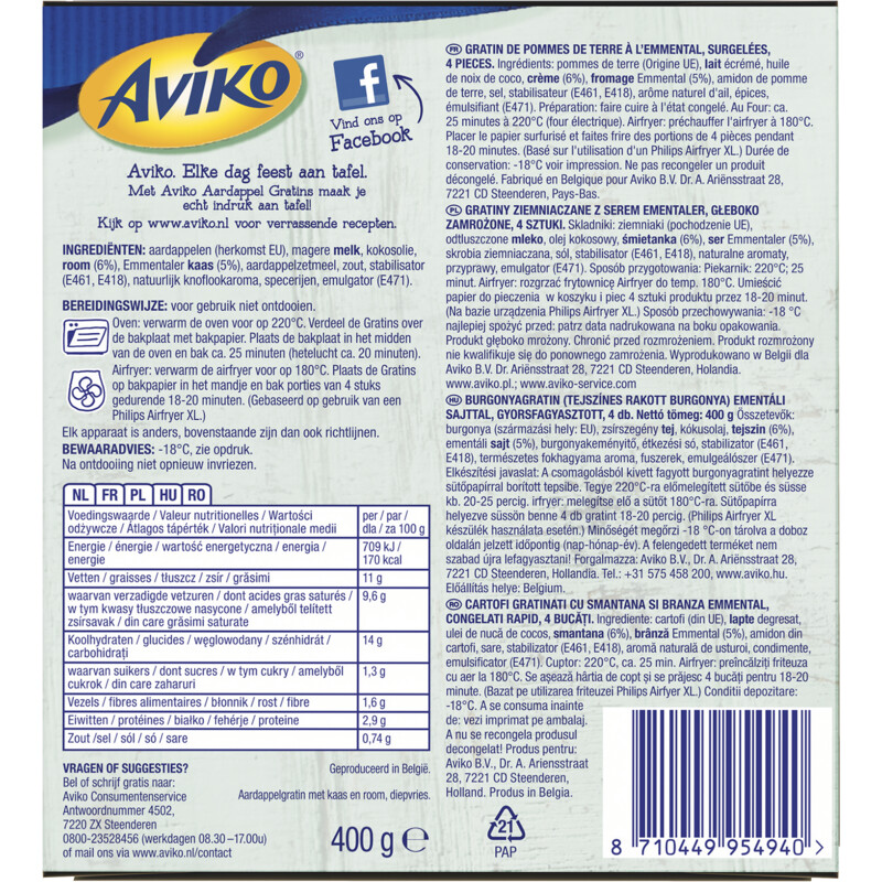 Een afbeelding van Aviko Aardappel gratins met emmentaler & room