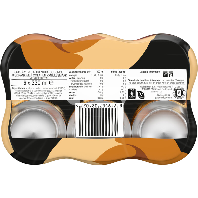 Een afbeelding van AH Cola zero sugar vanilla 6-pack