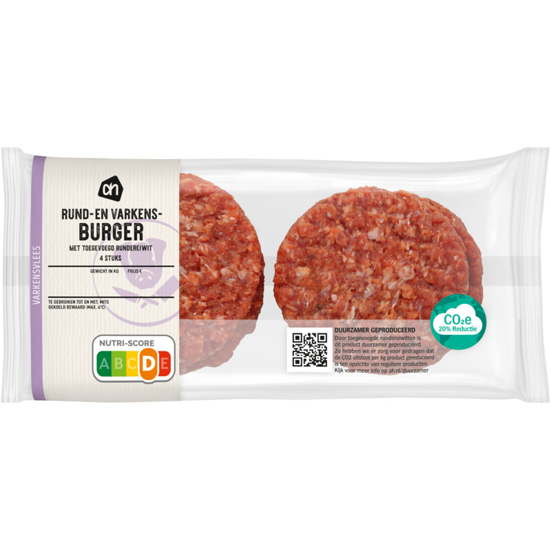 Een afbeelding van AH Rund- en varkensburger met rundereiwit