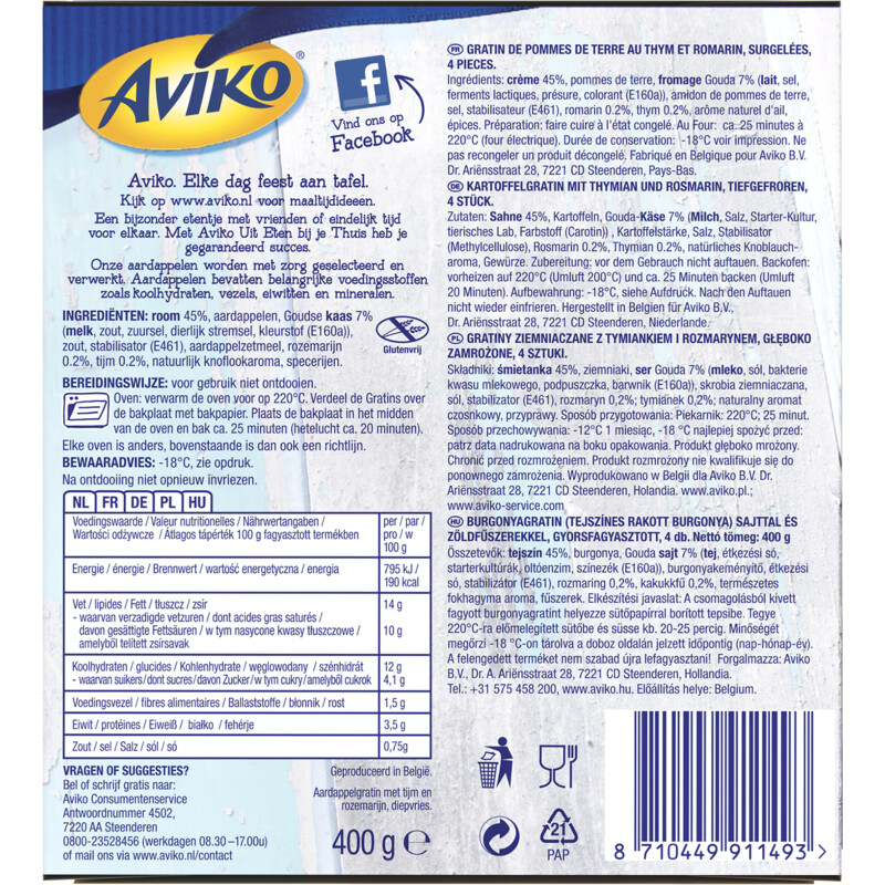 Een afbeelding van Aviko Aardappel gratin met tijm & rozemarijn