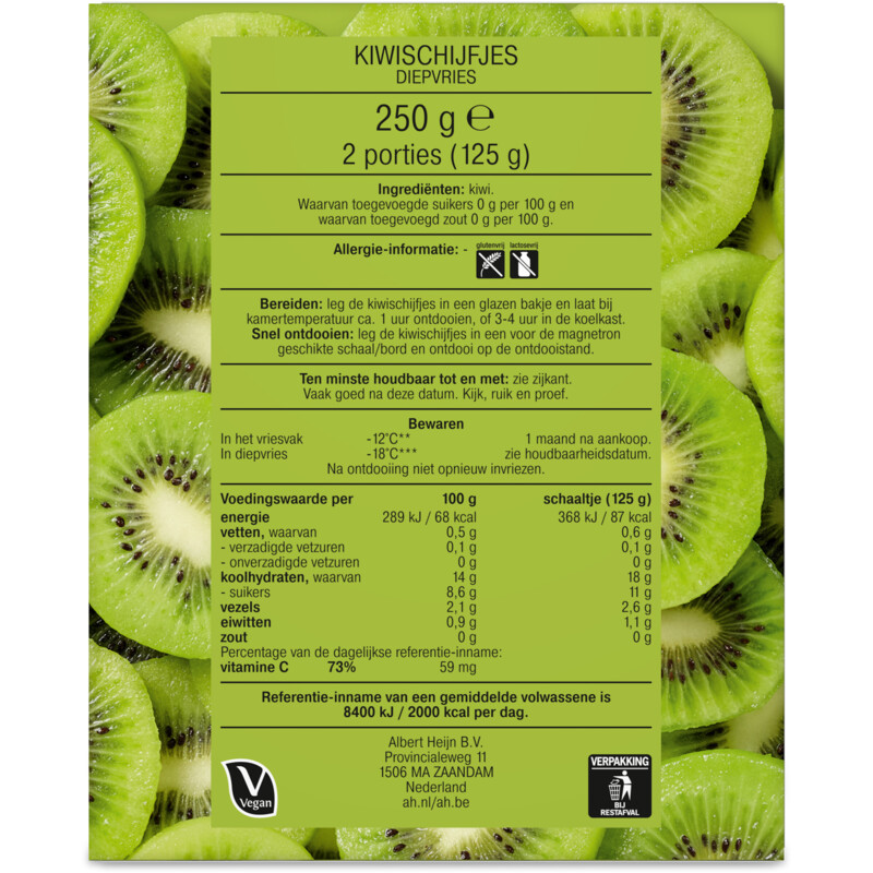 Een afbeelding van AH Doosje met kiwi schijfjes