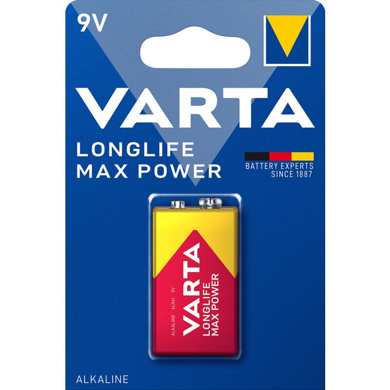 Een afbeelding van Varta Longlife max power 9V alkaline batterij