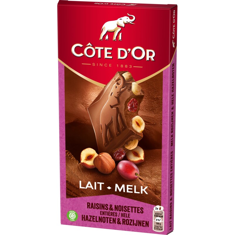 Een afbeelding van Côte d'Or Chocoladereep rozijnen hele hazelnoot