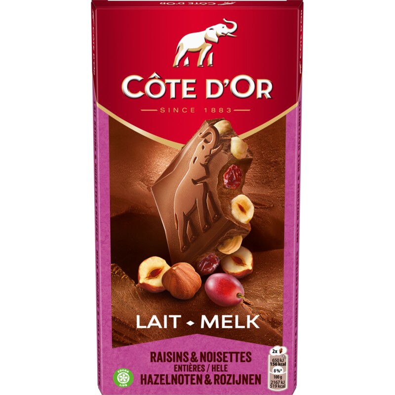 Een afbeelding van Côte d'Or Chocoladereep rozijnen hele hazelnoot