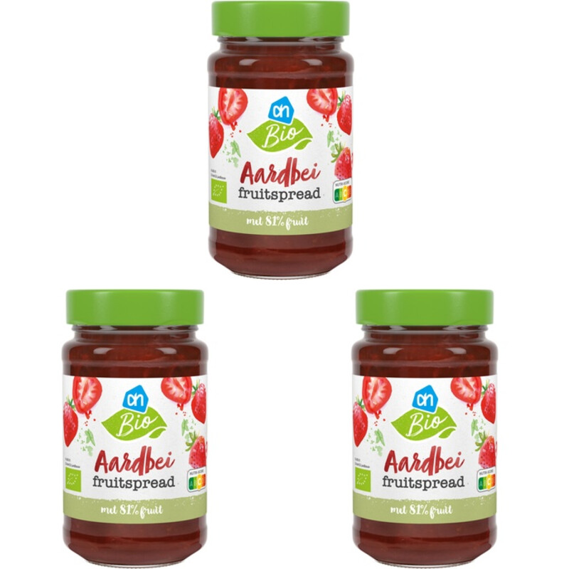 Een afbeelding van AH Biologisch Aardbei fruitspread 3-pack