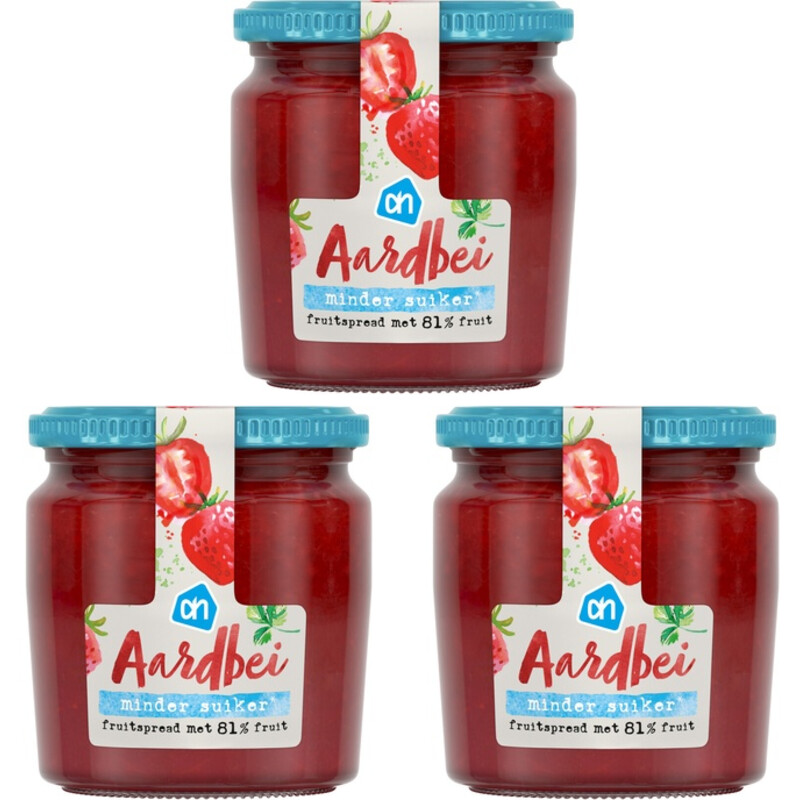 Een afbeelding van AH Fruitspread aardbei 81% 3-pack