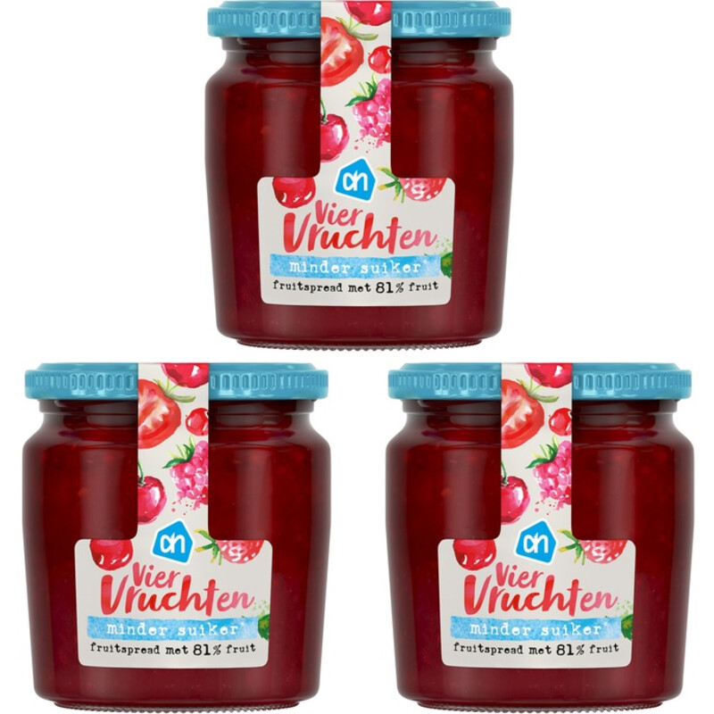 Een afbeelding van AH Fruitspread viervrucht 81% 3-pack