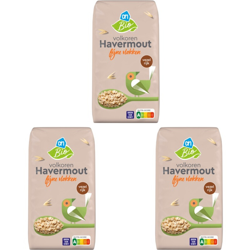 Een afbeelding van AH Biologisch Havermout fijne vlokken 3-pack