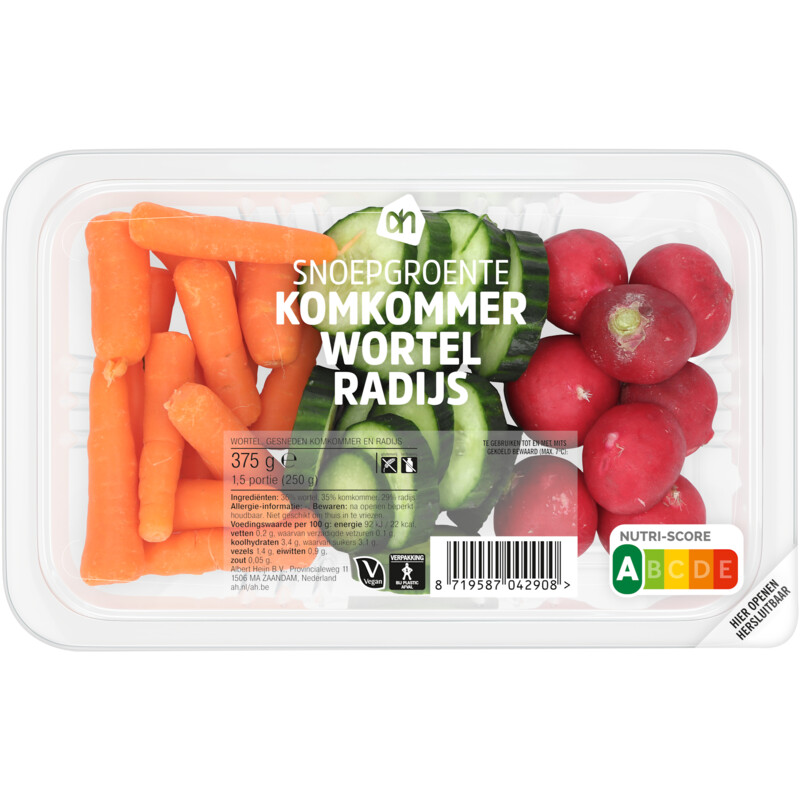 Een afbeelding van AH Snoepgroente komkommer wortel radijs