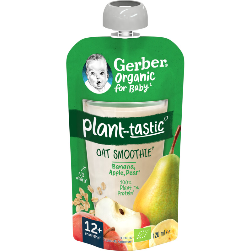 Een afbeelding van Gerber Organic Baby oat smoothie banana pear 12+m