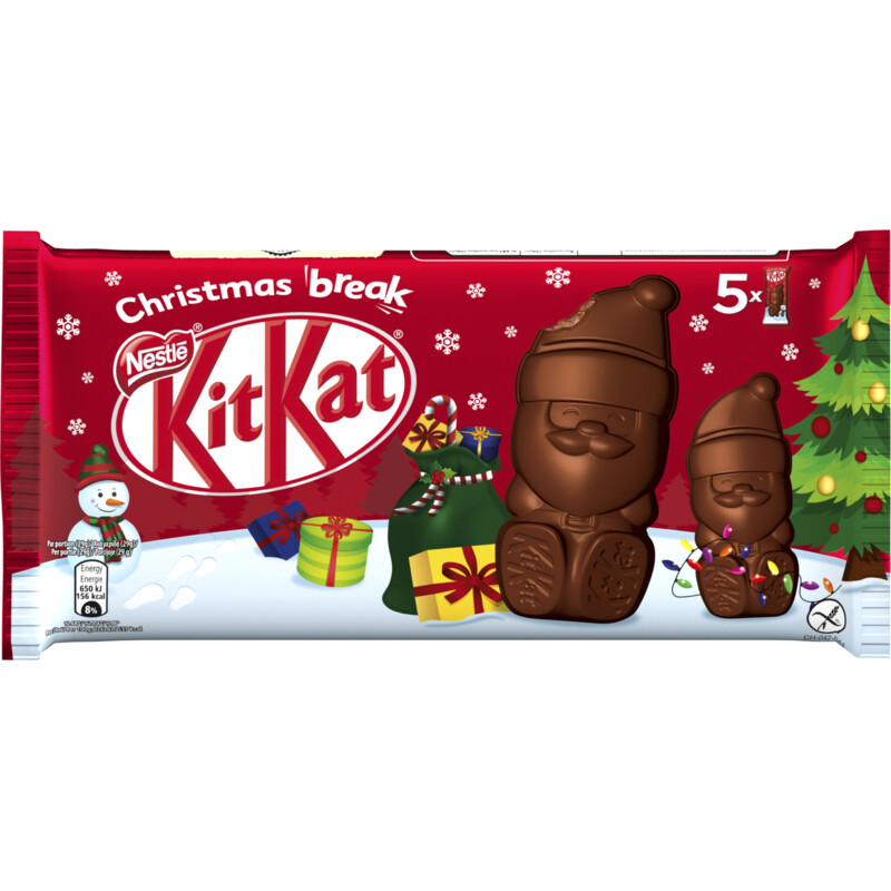 Een afbeelding van Kitkat Melkchocolade kerstman 5-pack