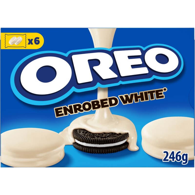 Een afbeelding van Oreo Koekjes omhuld met witte chocoladesmaak