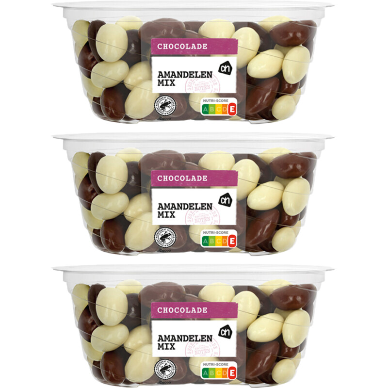 Een afbeelding van AH Chocolade amandelen mix 3-pack