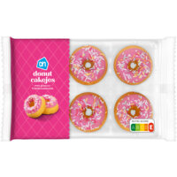 Een afbeelding van AH Donut cakejes met glazuur framboossmaak