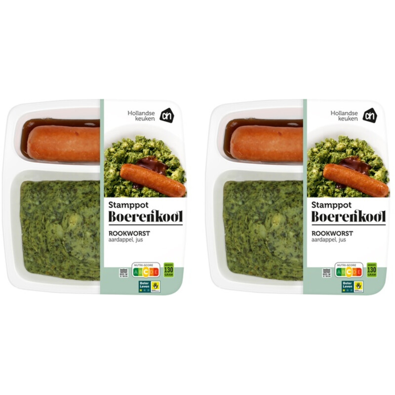 Een afbeelding van AH stamppot boerenkool rookworst 2-pack
