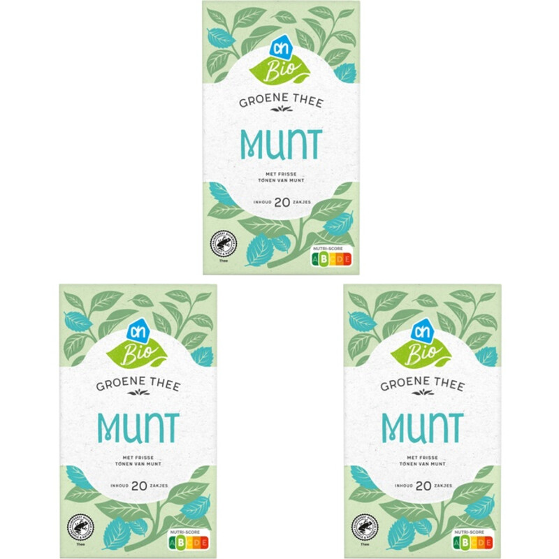 Een afbeelding van AH Biologisch Groene thee munt 3-pack