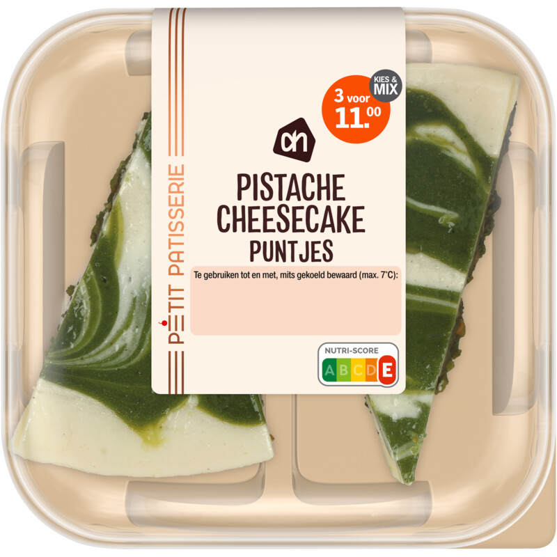 Een afbeelding van AH Pistache cheesecake puntjes