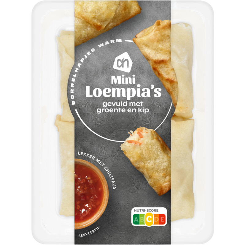 Een afbeelding van AH Mini loempia's gevuld met groente en kip