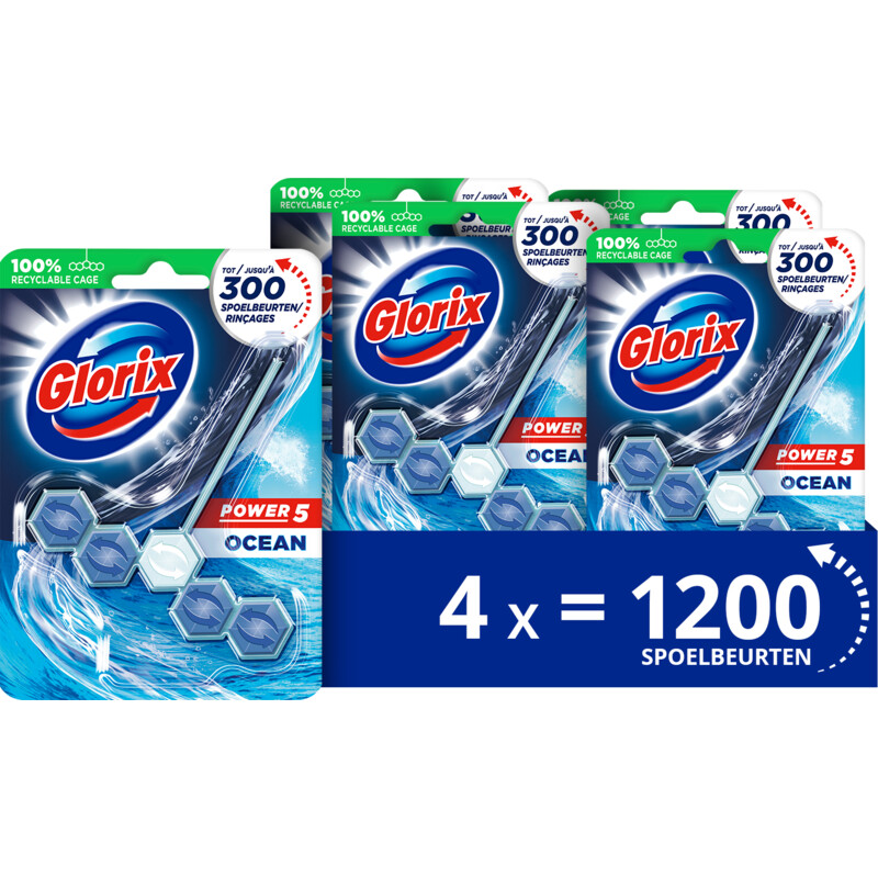 Een afbeelding van Glorix WC Blok Power Ocean 4-pack