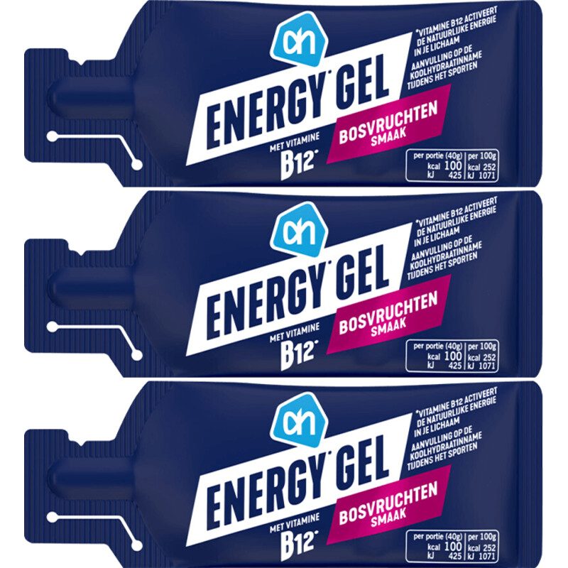 Een afbeelding van AH Energy gel bosvruchten 3-pack