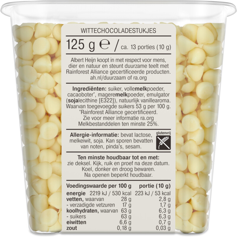 Een afbeelding van AH Witte chocolade druppels