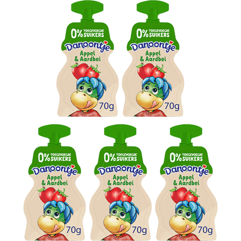 Een afbeelding van Danoontje Knijpyoghurt appel en aardbei 5-pack