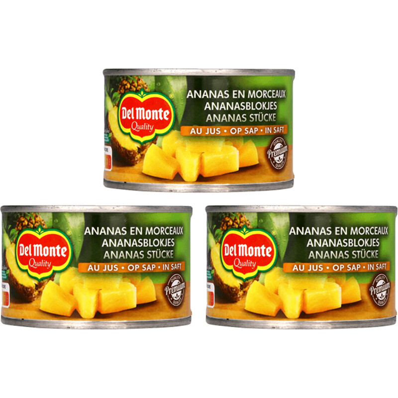 Een afbeelding van Del Monte ananasblokjes 3-pack