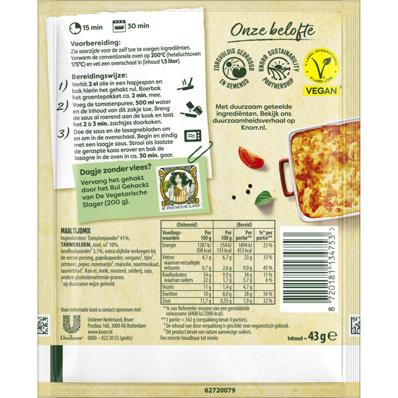 Een afbeelding van Knorr Natuurlijk lekker lasagne mix