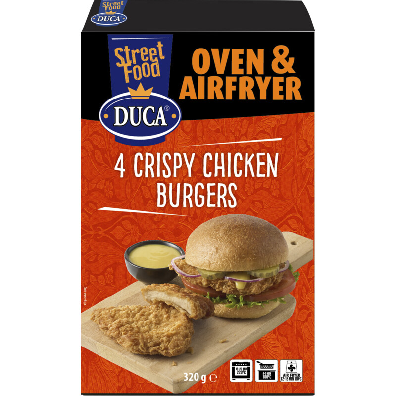 Een afbeelding van Duca 4 crispy chicken burgers