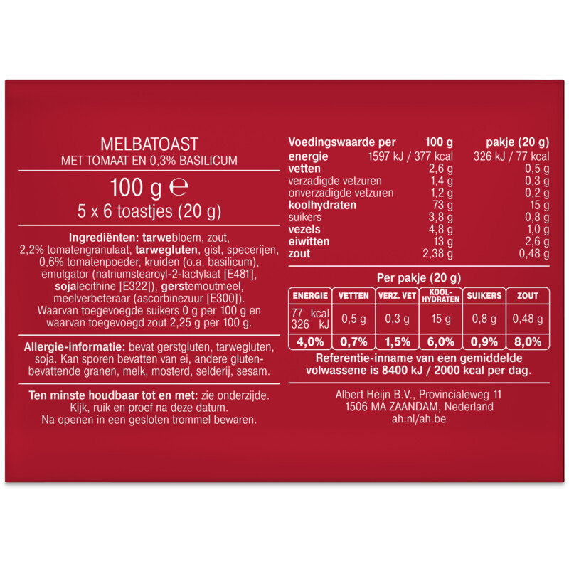 Een afbeelding van AH Melbatoast tomaat basilicum