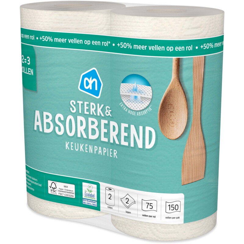 Een afbeelding van AH Keukenpapier sterk & abs 2=3 rollen