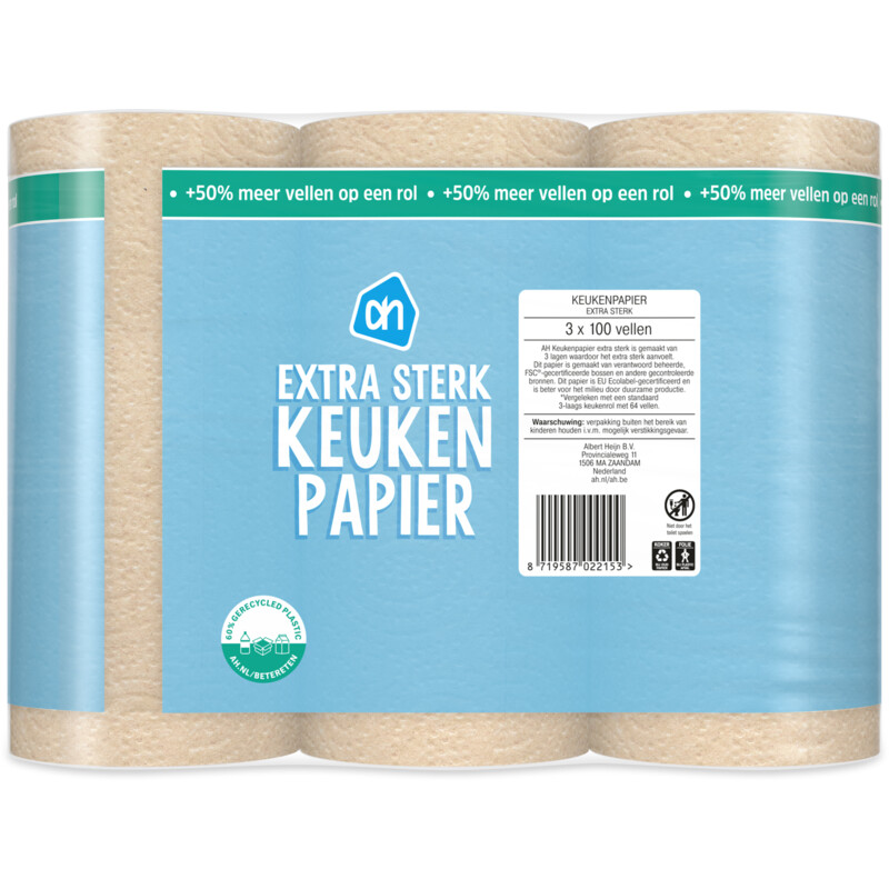 Een afbeelding van AH Keukenpapier extra sterk 3=4 rollen