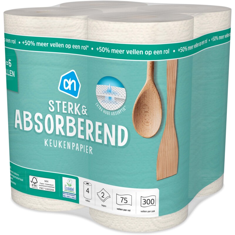 Een afbeelding van AH Keukenpapier sterk & abs 4=6 rollen