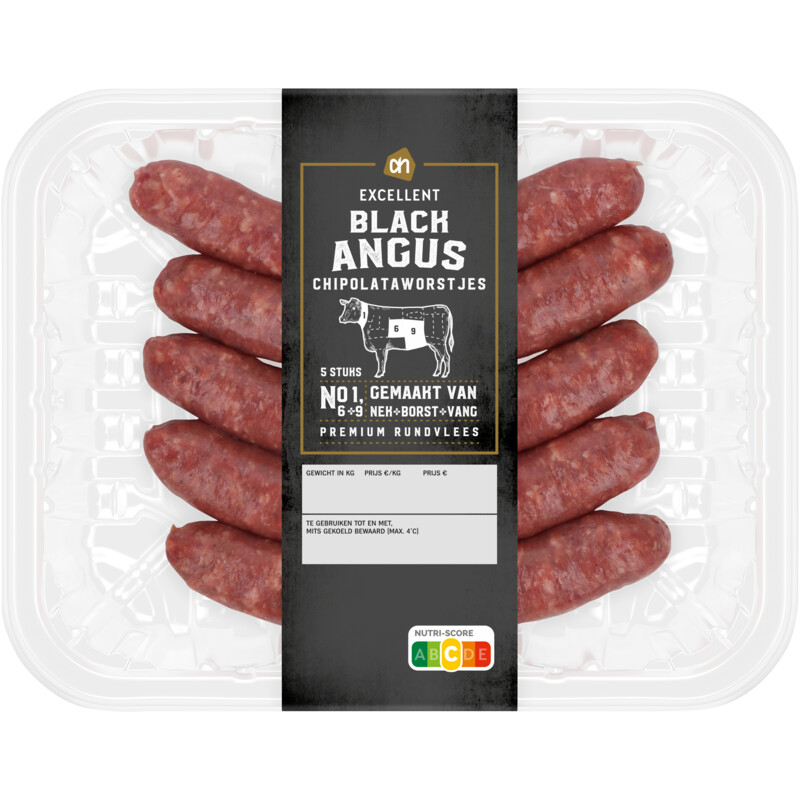 Een afbeelding van AH Excellent Black angus chipolataworstjes