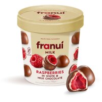 Een afbeelding van Franui Raspberries in white & milk chocolate
